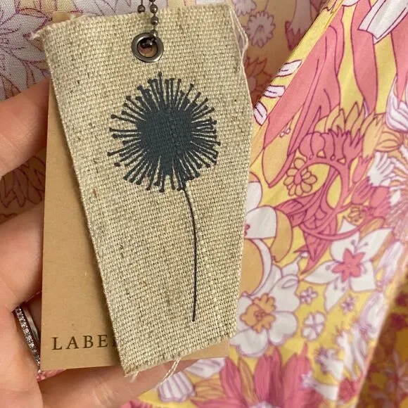 Label of Love Mini Dress Women Size Medium Pink Floral Babydoll Bell Sleeves New - Picture 5 of 16